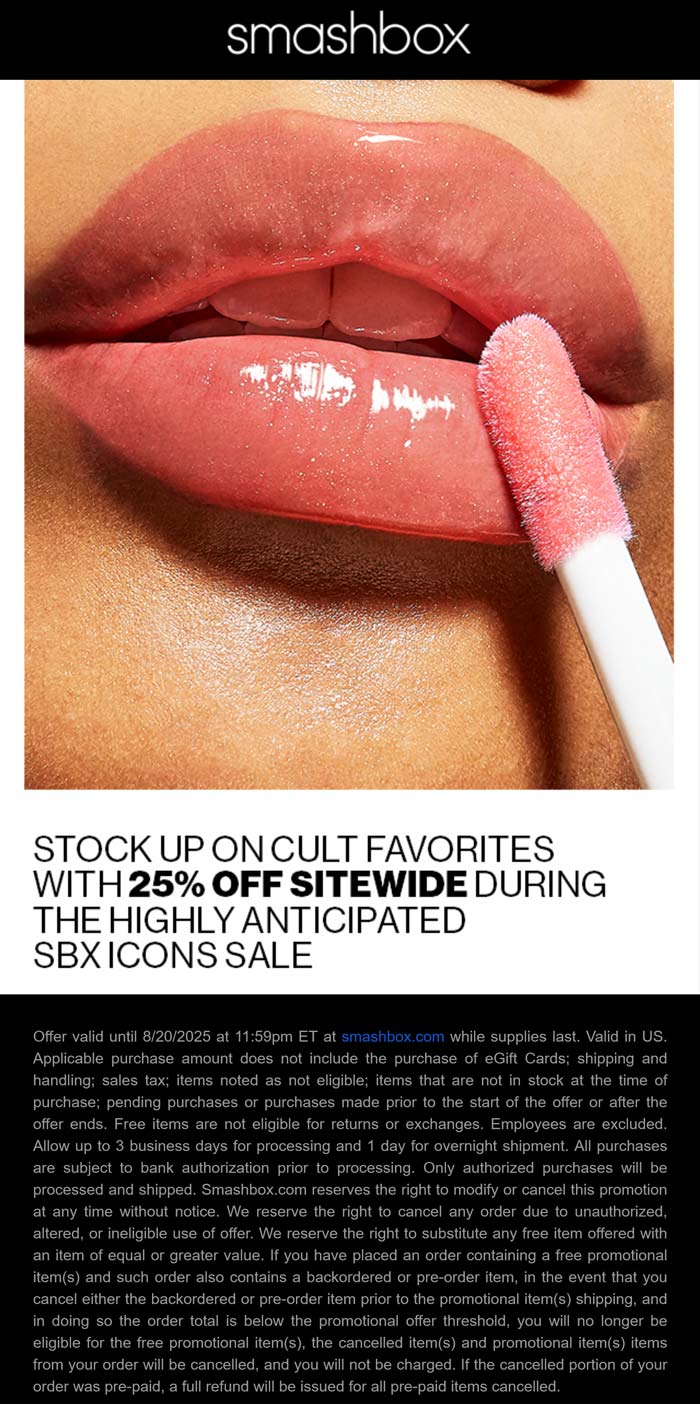 Smashbox stores Coupon  25% off everything online at Smashbox cosmetics #smashbox 