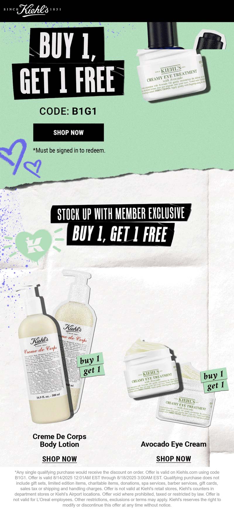 Kiehls coupons & promo code for August 2025
