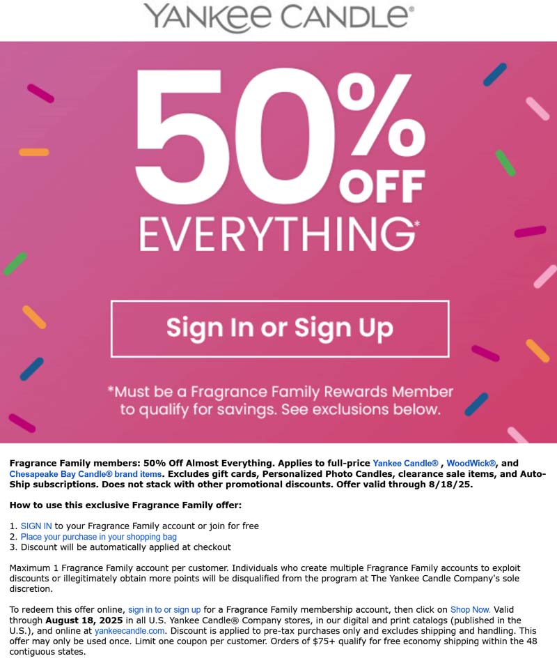 Yankee Candle coupons & promo code for August 2025