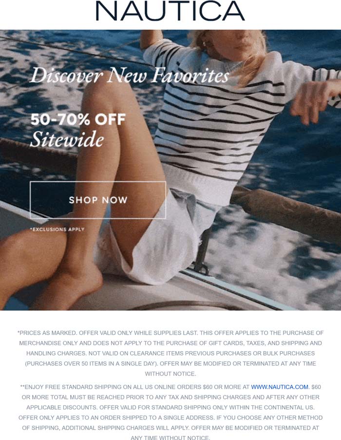 Nautica stores Coupon  50-70% off everything online at Nautica #nautica 
