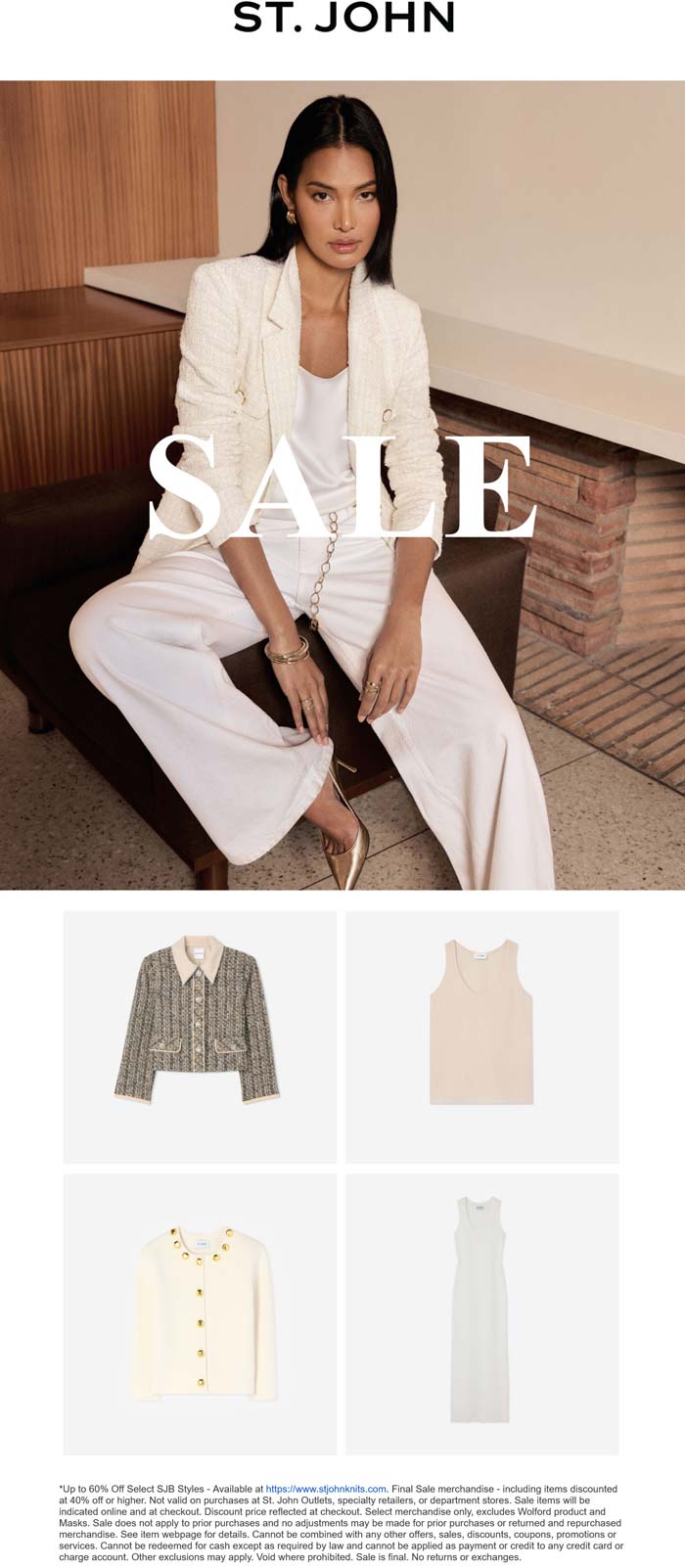 St. John stores Coupon  60% off sale items at St. John #stjohn 