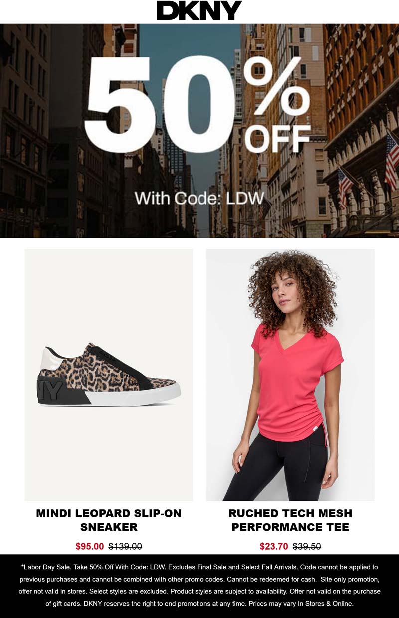 DKNY stores Coupon  50% off at DKNY via promo code LDW #dkny 