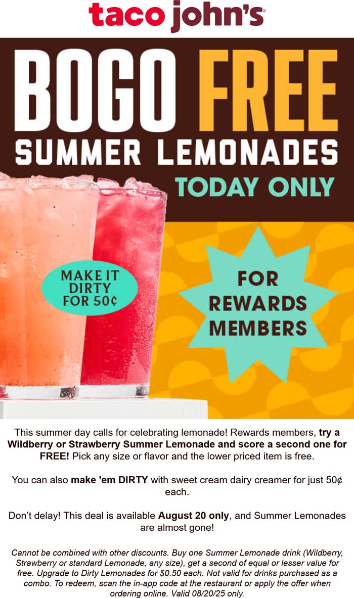 Taco Johns coupons & promo code for August 2025