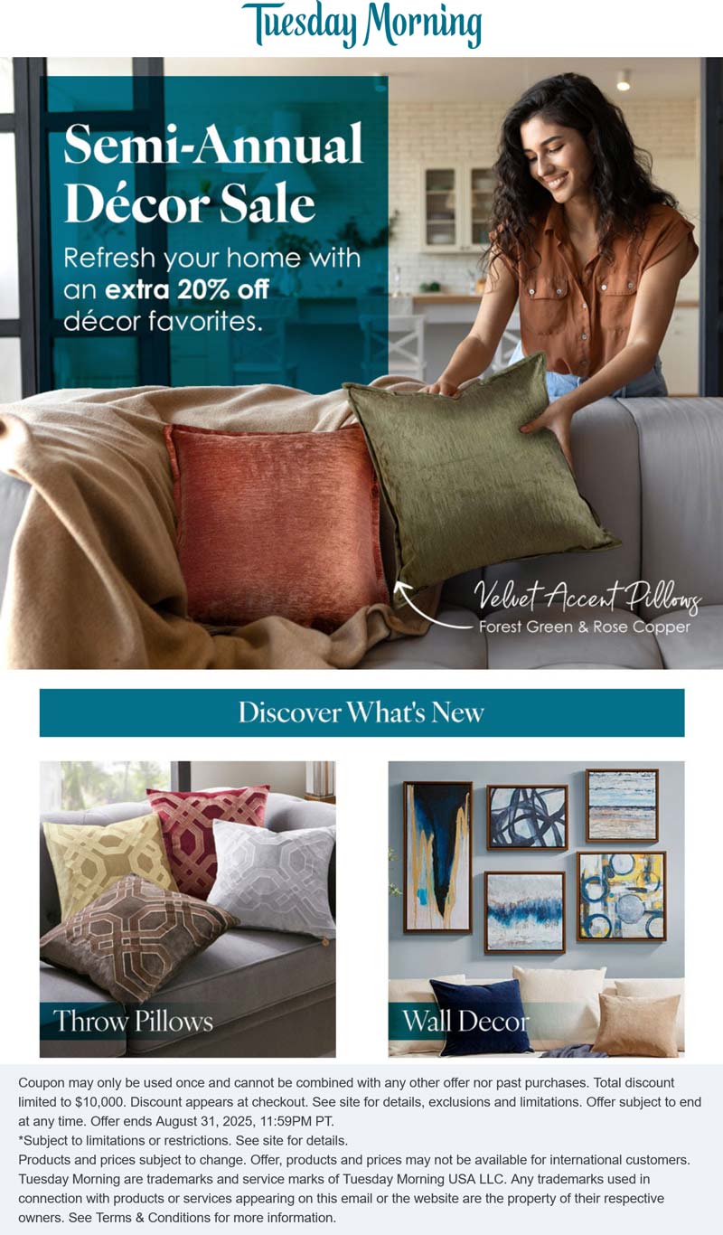 Tuesday Morning coupons & promo code for August 2025