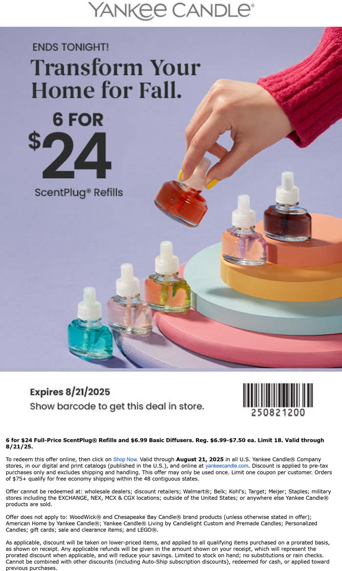 Yankee Candle stores Coupon  $4 scentplug refills today at Yankee Candle #yankeecandle 