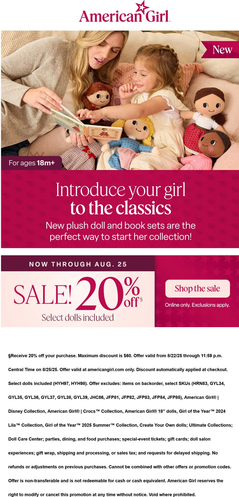 American Girl stores Coupon  20% off various dolls online at American Girl #americangirl 