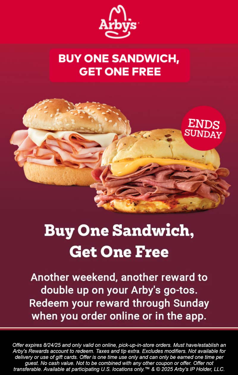 Arbys coupons & promo code for August 2025