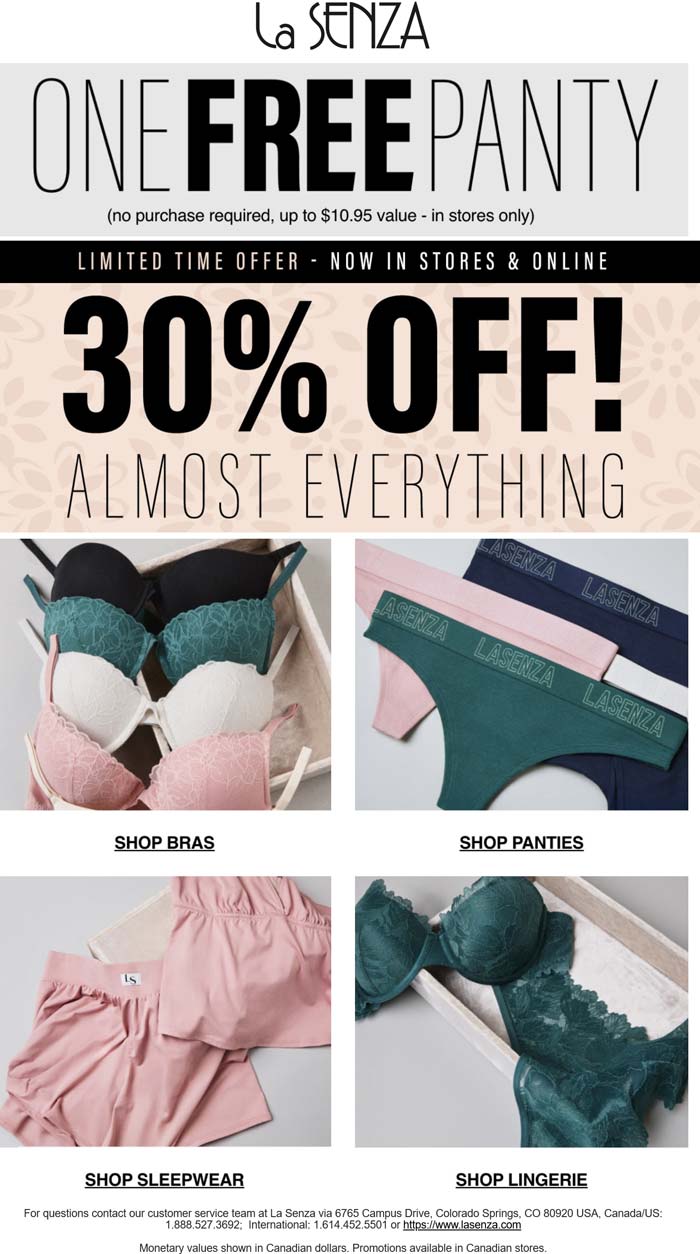 La Senza stores Coupon  Free $11 panty & more at La Senza, no purchase necessary #lasenza 