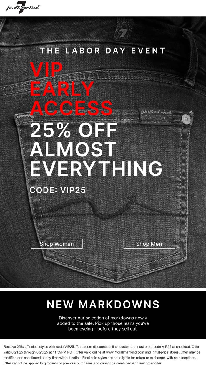 7 for all Mankind coupons & promo code for August 2025