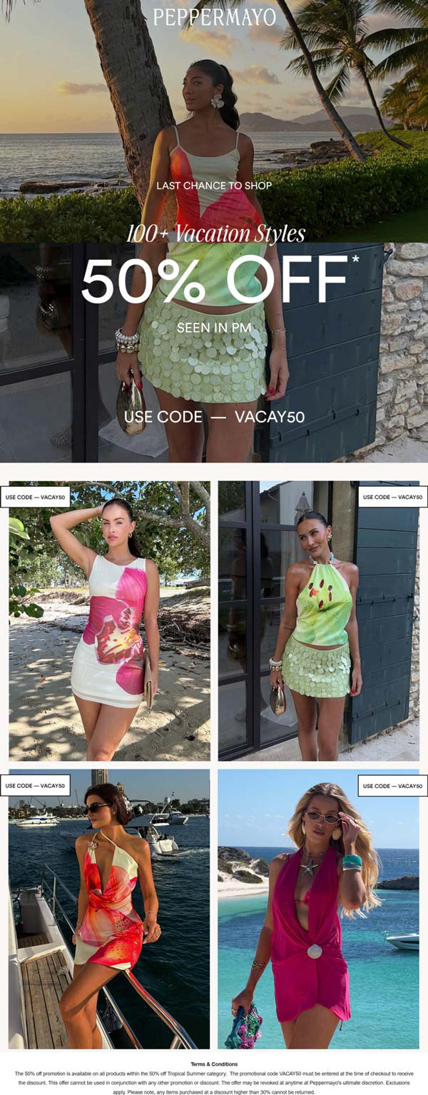 Peppermayo stores Coupon  50% off at Peppermayo via promo code VACAY50 #peppermayo 