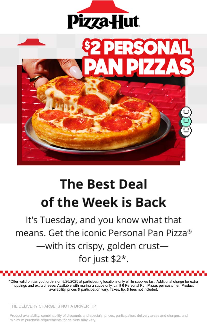 Pizza Hut restaurants Coupon  $2 personal pan pizzas today at Pizza Hut #pizzahut 