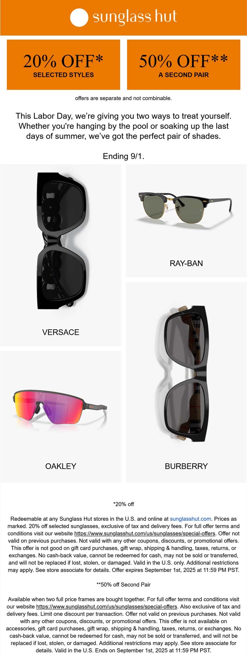 Sunglass Hut stores Coupon  50% off second pair & more at Sunglass Hut, ditto online #sunglasshut 