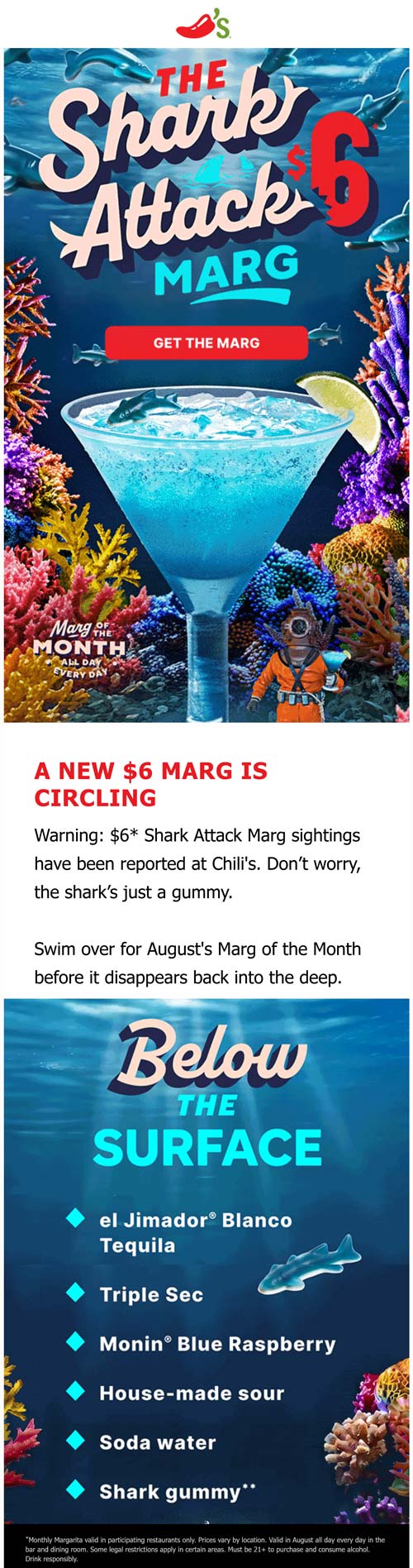 Chilis restaurants Coupon  $6 shark attack margarita this month at Chilis restaurants #chilis 