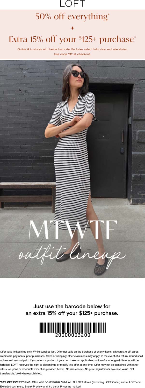 LOFT stores Coupon  65% off $125+ today at LOFT, ditto online #loft 
