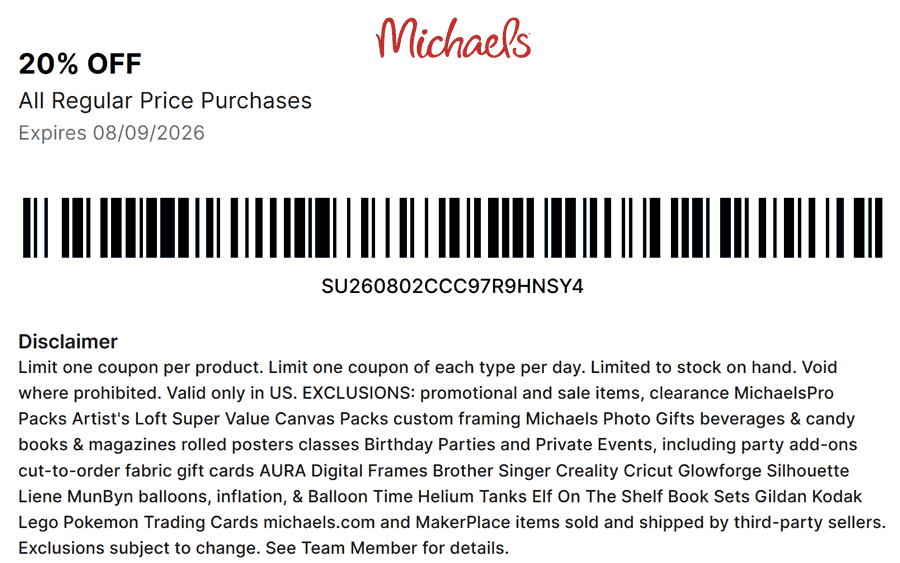 Michaels stores Coupon  20% off at Michaels, or online via promo code MAKER20 #michaels 