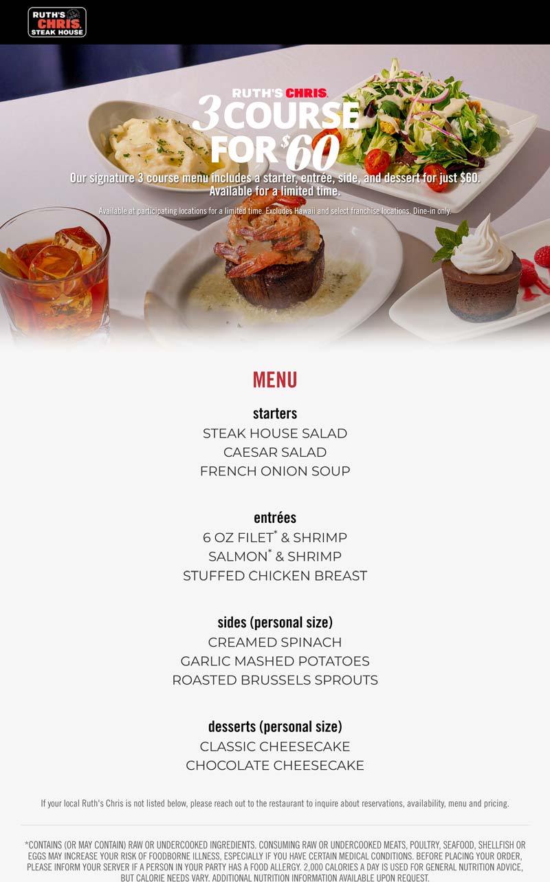 Ruths Chris restaurants Coupon  3 course meal = $60 at Ruths Chris steak house #ruthschris 