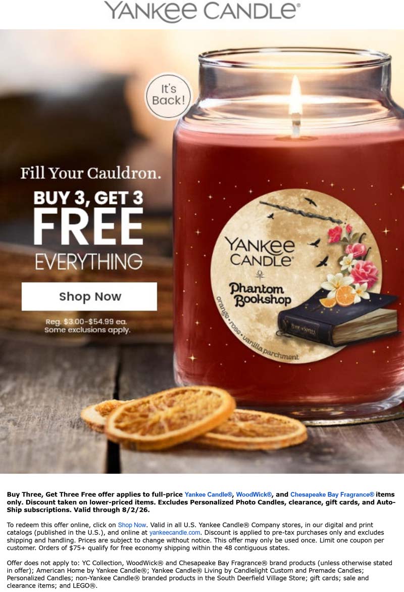 Yankee Candle stores Coupon  6-for-3 on everything today at Yankee Candle, ditto online #yankeecandle 