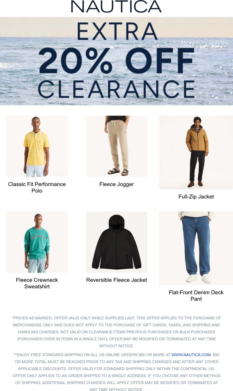 Nautica stores Coupon  Extra 20% off clearance today at Nautica #nautica 