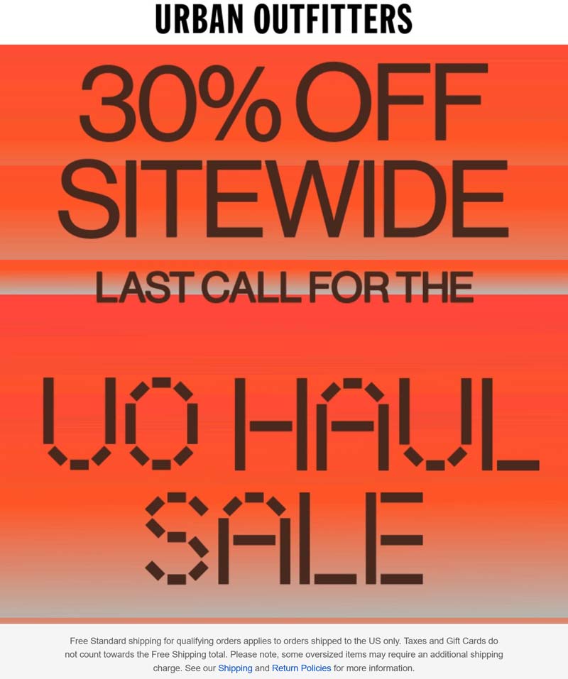 Urban Outfitters stores Coupon  30% off everything online today at Urban Outfitters #urbanoutfitters 