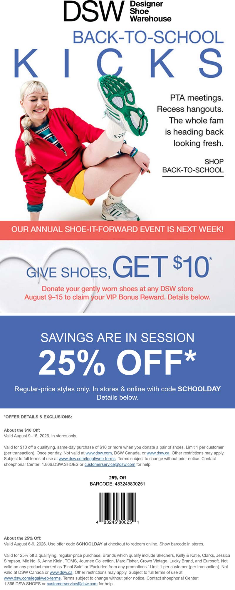 DSW stores Coupon  25% off at DSW shoes, or online via promo code SCHOOLDAY #dsw 
