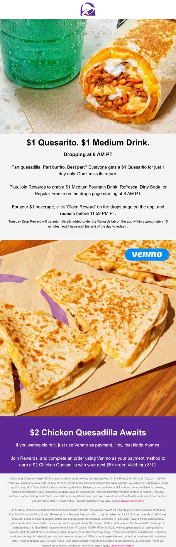 Taco Bell $1 Quesarito today at Taco Bell #tacobell Taco Bell restaurants Coupon $1 Quesarito today at Taco Bell #tacobell