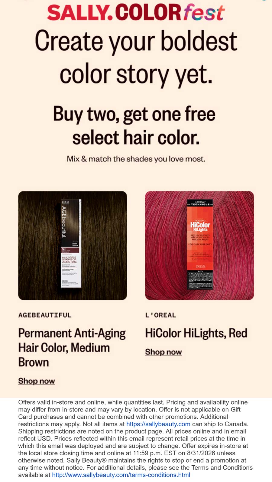 Sally stores Coupon  3rd hair color free at Sally beauty, ditto online #sally 