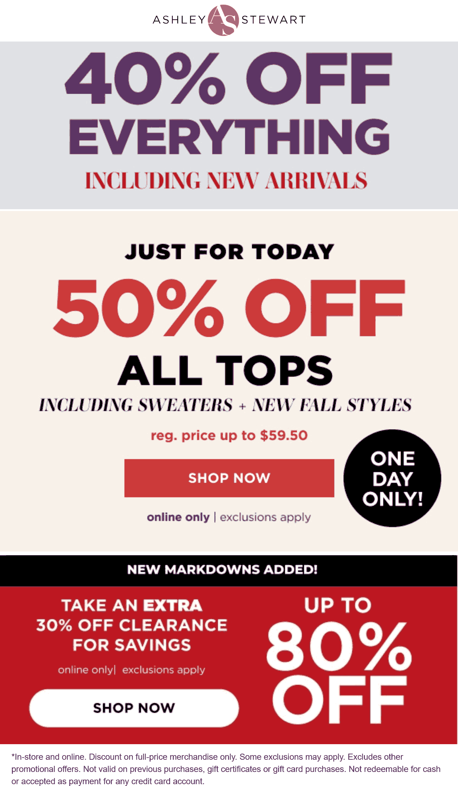 Ashley Stewart stores Coupon  40% off everything & 50% off tops today at Ashley Stewart, ditto online #ashleystewart 