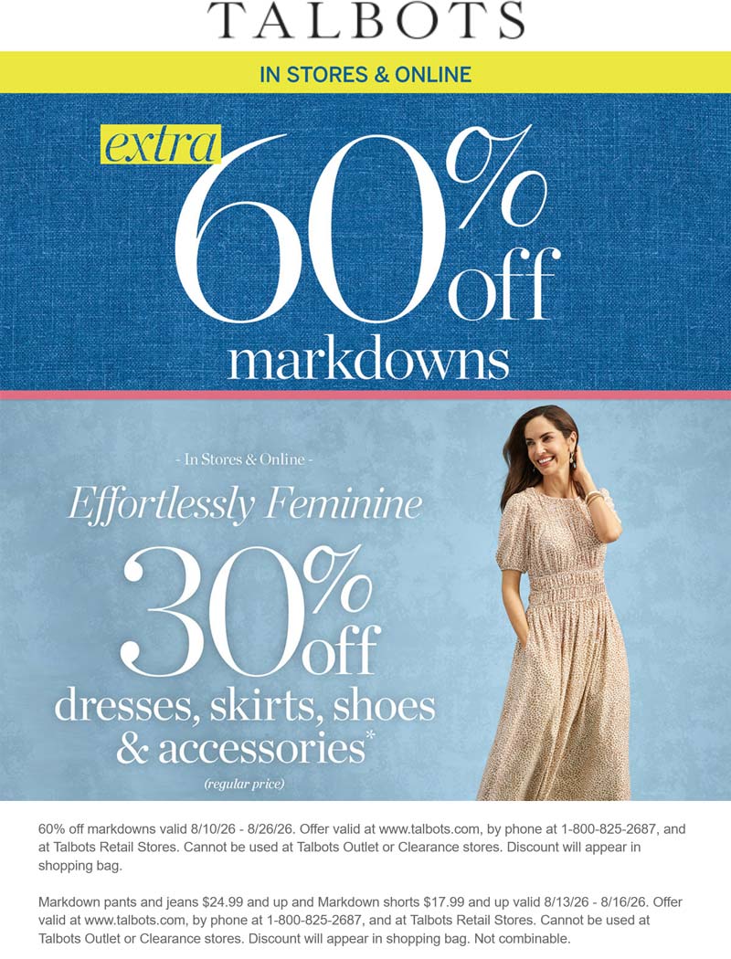 Talbots stores Coupon  Extra 60% off sale items at Talbots, ditto online #talbots 