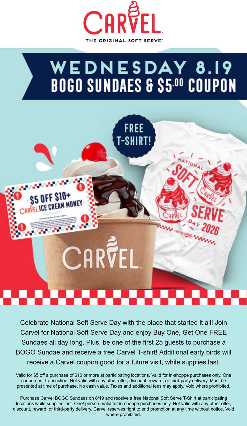 Carvel Second ice cream sunday free today at Carvel #carvel Carvel restaurants Coupon Second ice cream sunday free today at Carvel #carvel