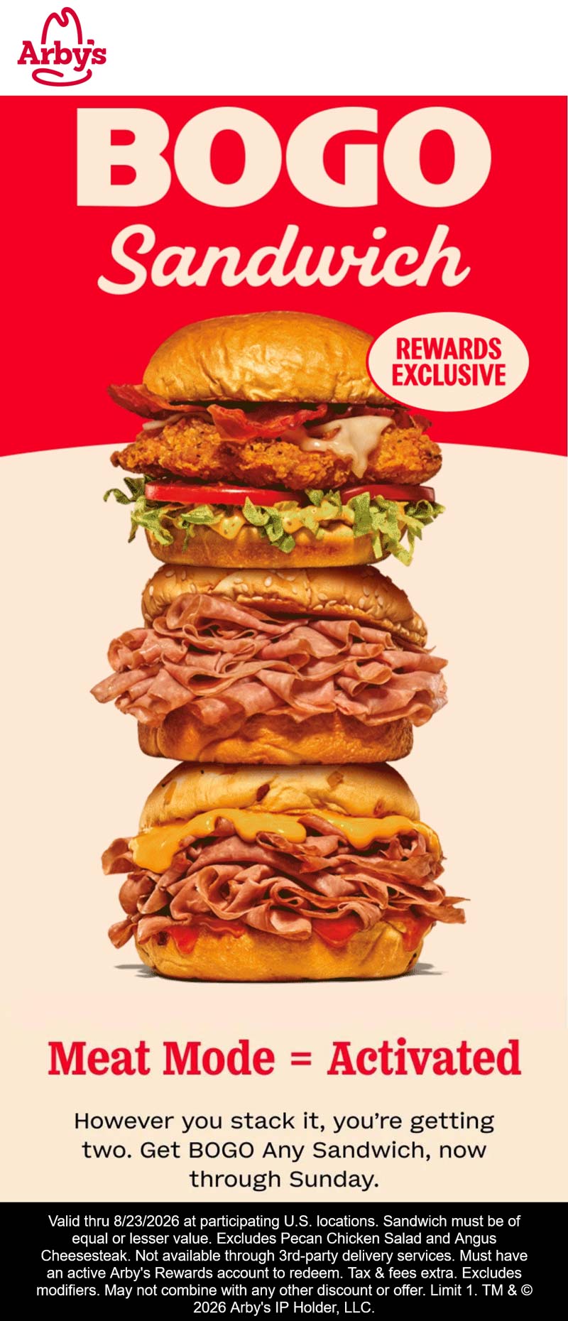 Arbys restaurants Coupon  Second sandwich free at Arbys #arbys 