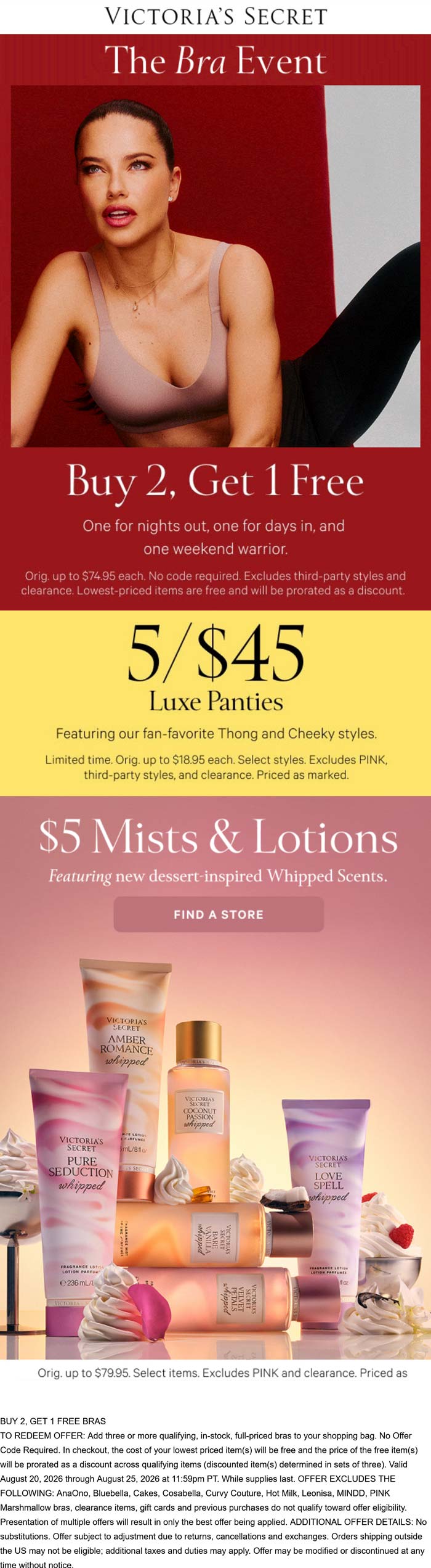 Victorias Secret stores Coupon  3rd bra free + $5 mists and lotions at Victorias Secret #victoriassecret 