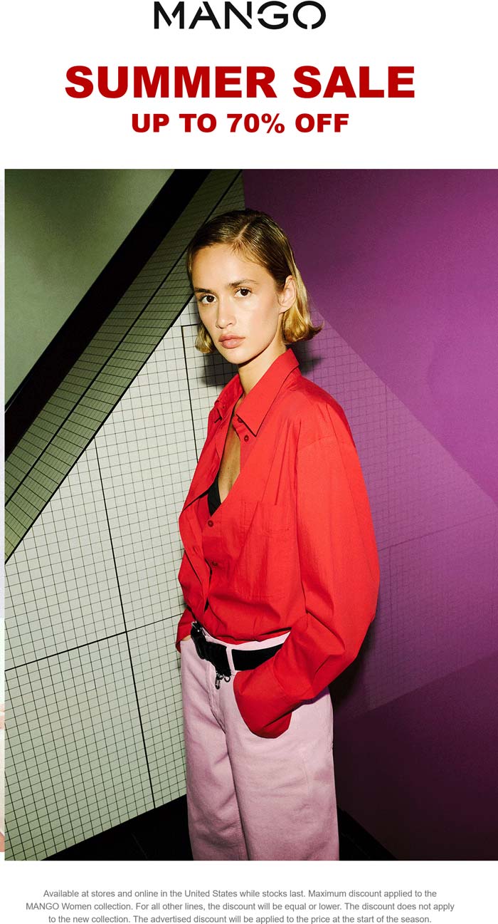 MANGO 30-70% off summer items today at MANGO #mango MANGO stores Coupon 30-70% off summer items today at MANGO #mango