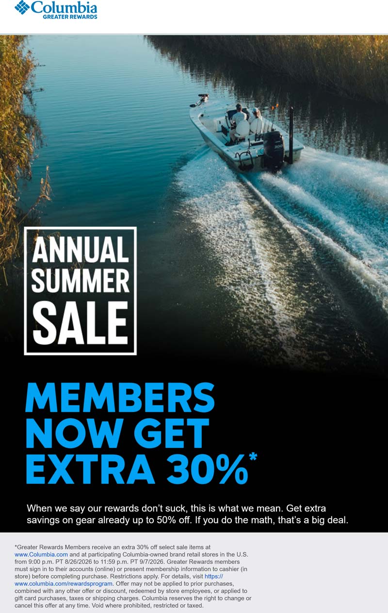 Columbia stores Coupon  Extra 30% off via login at Columbia #columbia 