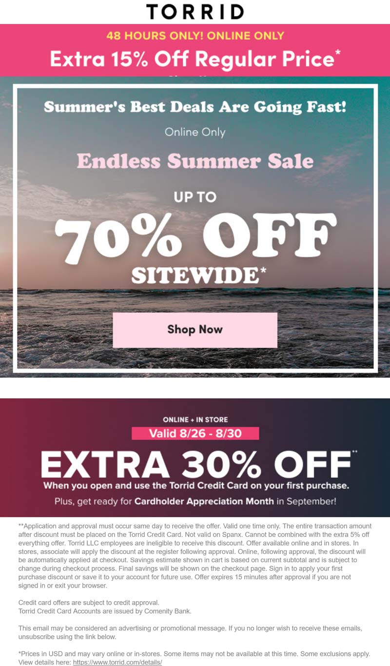 Torrid 15% off & more online today at Torrid #torrid Torrid stores Coupon 15% off & more online today at Torrid #torrid