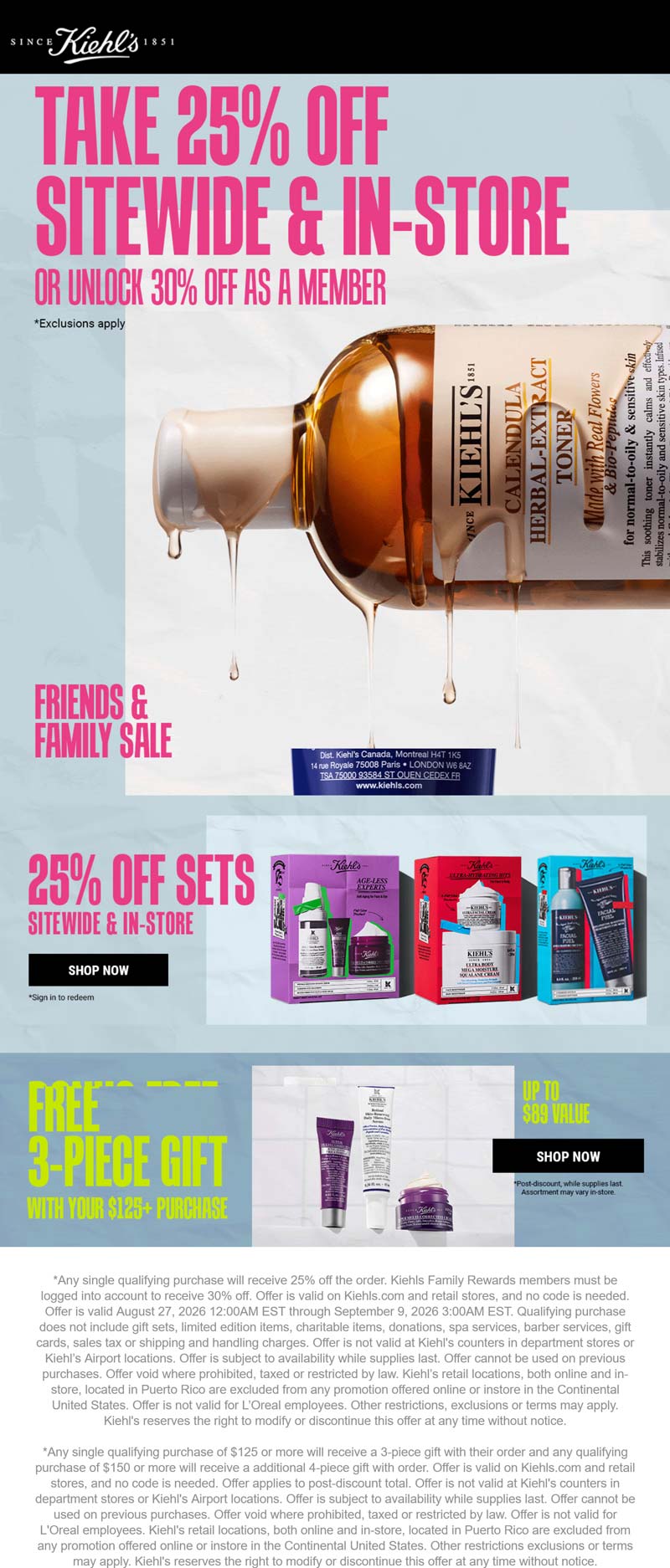 Kiehls stores Coupon  25% off everything at Kiehls, ditto online #kiehls 