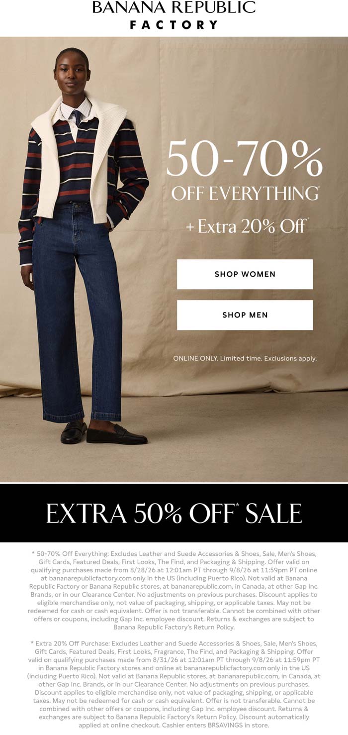 Banana Republic Factory stores Coupon  70-90% off everything online at Banana Republic Factory #bananarepublicfactory 