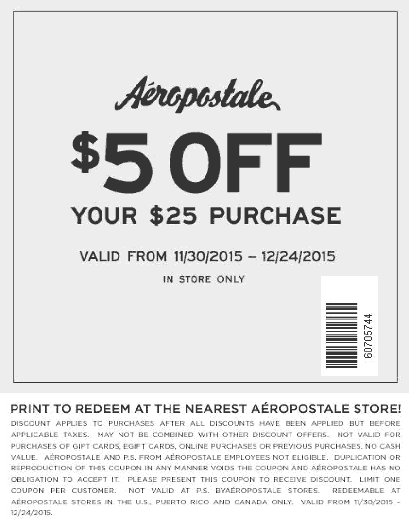 Aeropostale Coupon April 2024 $5 off $25 at Aeropostale