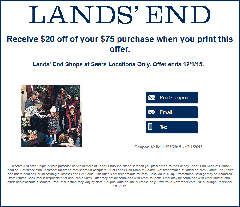  Coupon April 2024 $20 off $75 today at Lands End