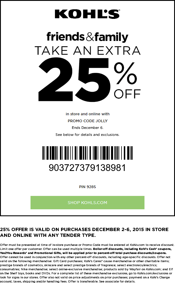 kohls coupons in store