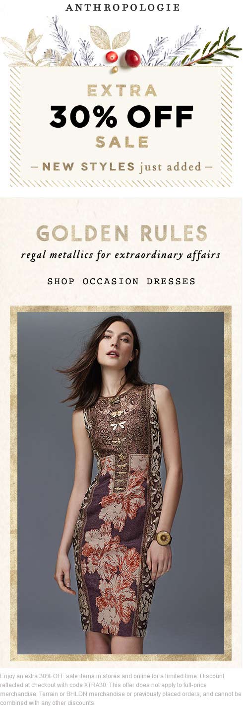 Anthropologie Coupon March 2024 Extra 30% off at Anthropologie, or online via promo code XTRA30