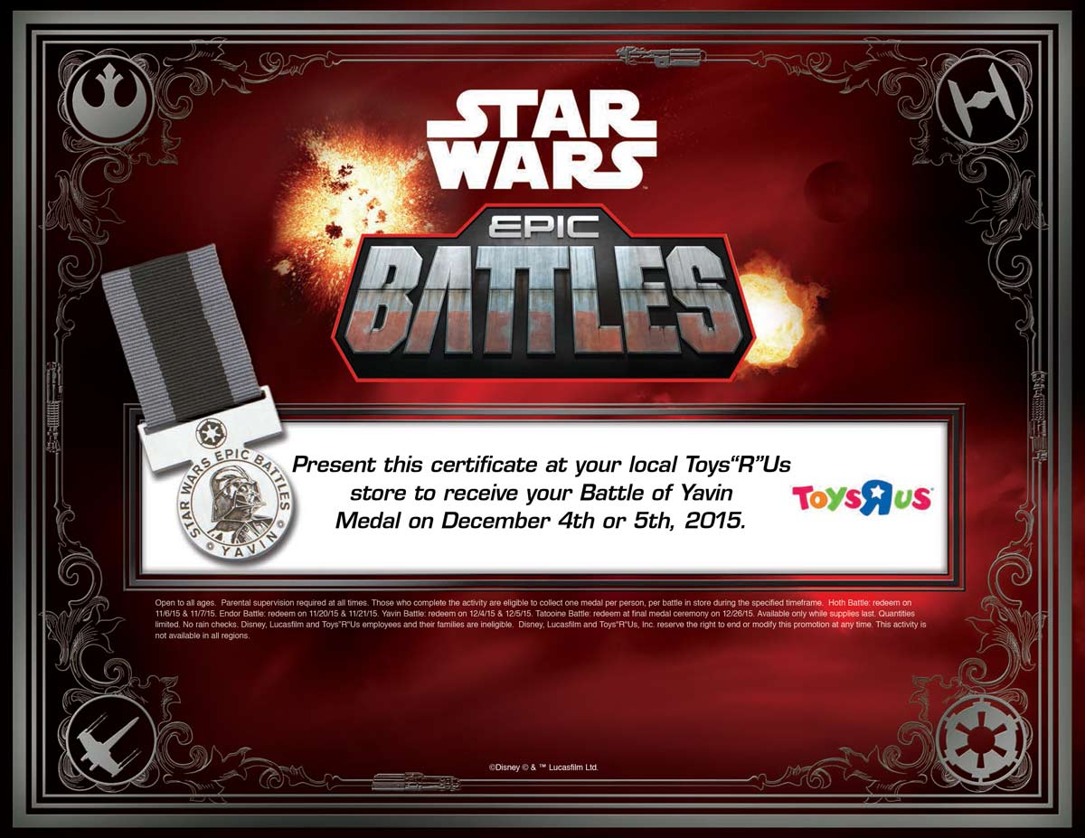 Free Sample: star wars medal in-store at Toys R Us coupons & promo code for [May 2024]