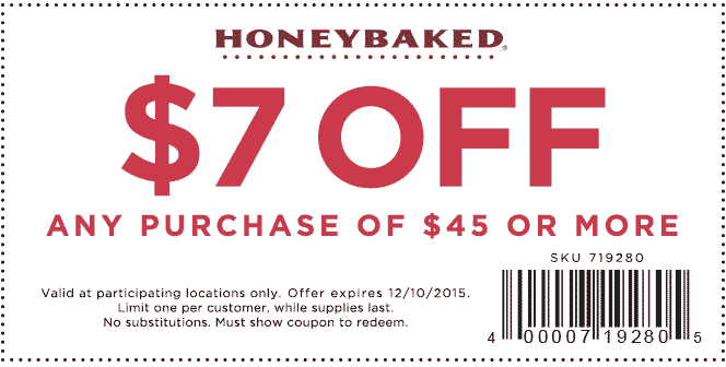 HoneyBaked Coupon April 2024 $7 off $45 at Honeybaked ham