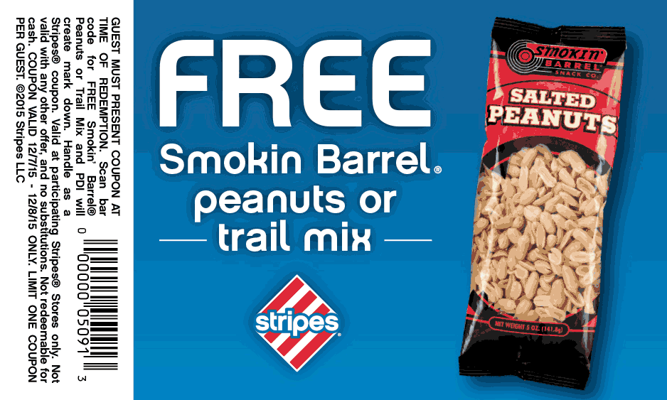 Stripes Coupon April 2024 Trail mix or peanuts free at Stripes gas stations