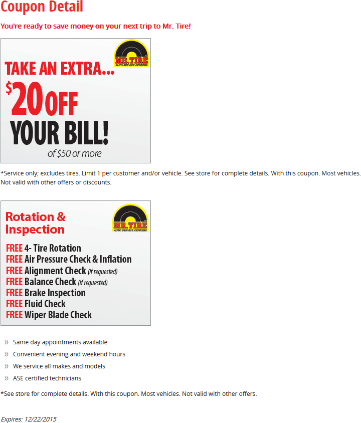 Mr. Tire coupons & promo code for [April 2024]