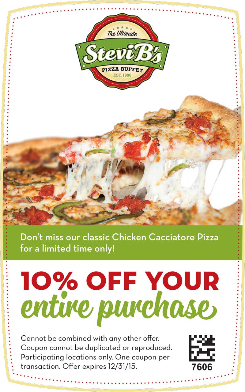 Stevi Bs Coupon April 2024 10% off at Stevi Bs pizza buffet