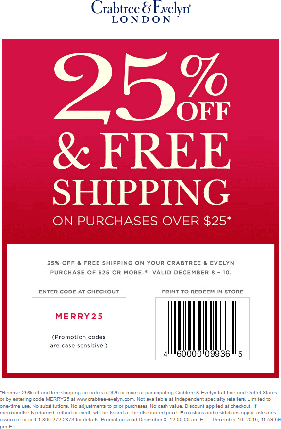 Crabtree & Evelyn Coupon April 2024 25% off at Crabtree & Evelyn, or online via promo code MERRY25
