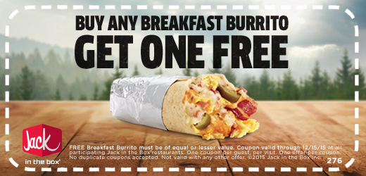 Jack in the Box Coupon April 2024 Second breakfast burrito free at Jack in the Box