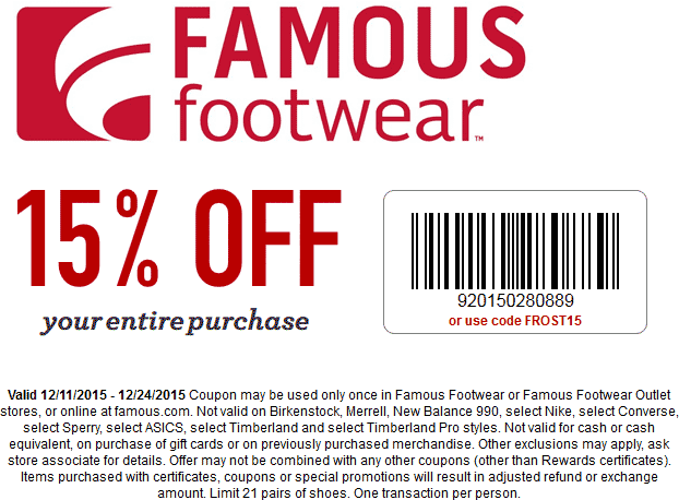 Famous Footwear Coupon April 2024 15% off at Famous Footwear, or online via promo code FROST15