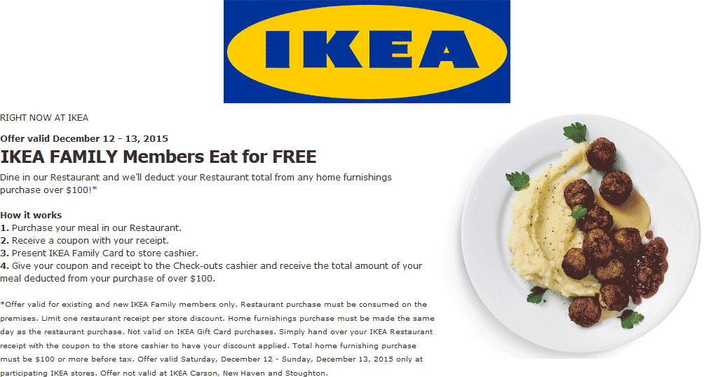 IKEA Coupon April 2024 Eat free with $100 spent at IKEA furniture