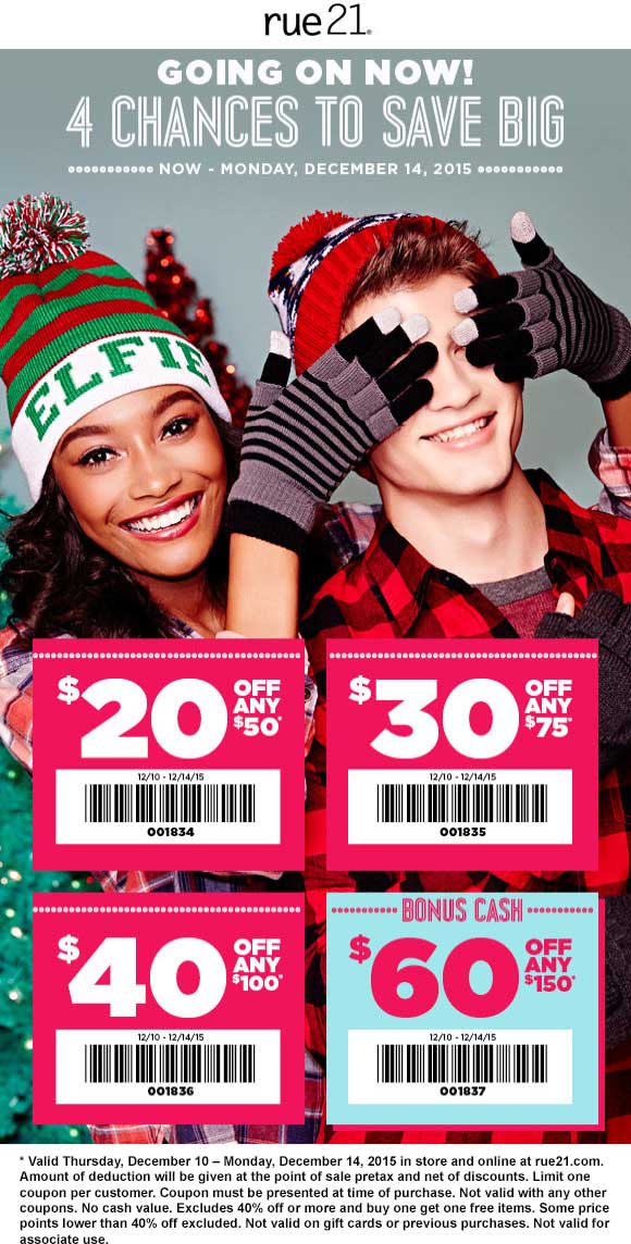 Rue21 Coupon April 2024 $20 off $50 & more at rue21, or online via promo code 001838